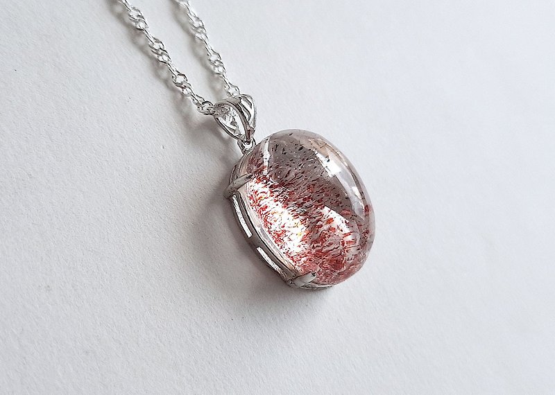 Natural Ore Super Seven Gold Strawberry Crystal 925 Sterling Silver Necklace - Necklaces - Gemstone Red