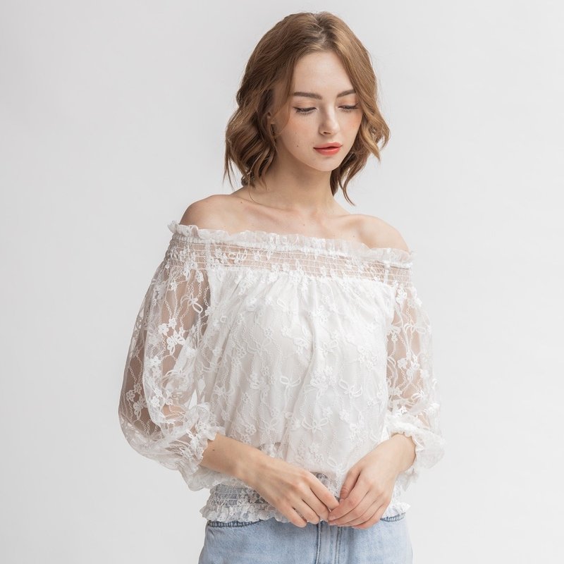 Butterfly lace versatile two-piece top white - เสื้อผู้หญิง - เส้นใยสังเคราะห์ ขาว