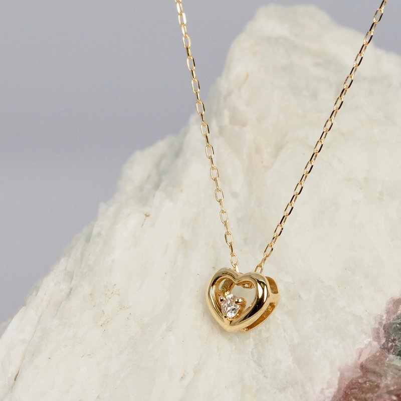 18K金鑽石心形吊咀項鏈 The Diamond Heart Charm Necklace - 項鍊 - 貴金屬 
