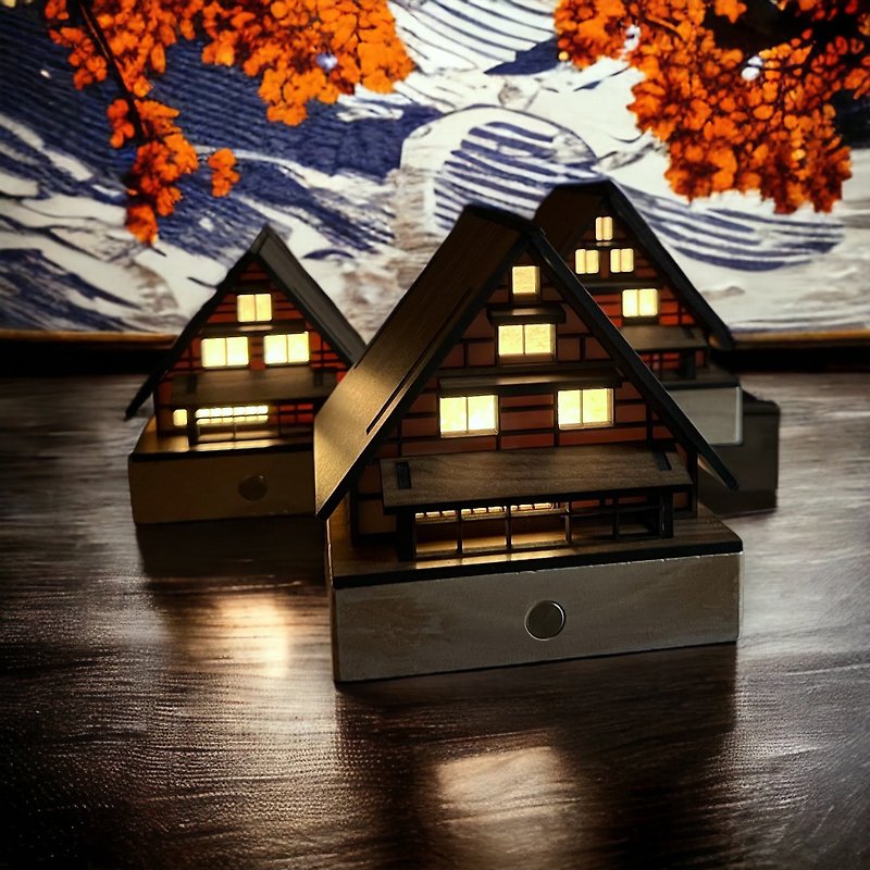 Wooden Cabin Night Light/Gassho Village/Original Designs/LED/USB - โคมไฟ - ไม้ สีนำ้ตาล