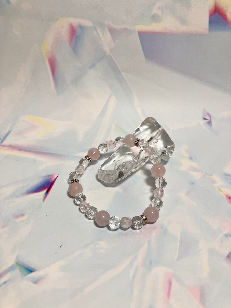Star Rose Quartz Pink Clear Bracelet Natural Stone - Bracelets - Other Materials Pink