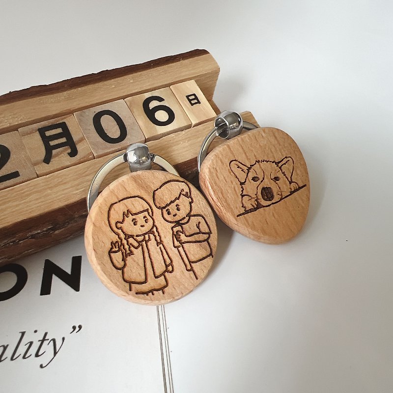 【快速出貨】客製化 似顏繪 木質吊飾 刻字 情侶鑰匙圈 民宿鑰匙 - 其他 - 木頭 
