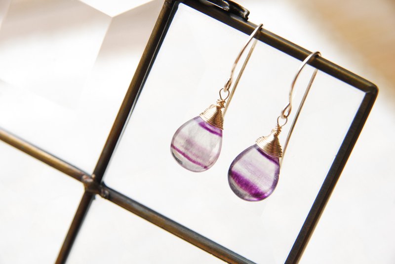 Striped Fluorite Earrings B14kgf - ต่างหู - เครื่องประดับพลอย สีม่วง