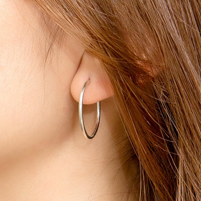 Thin Hoop Silver Earrings (22mm) thin hoop sterling silver earrings - Earrings & Clip-ons - Sterling Silver Silver