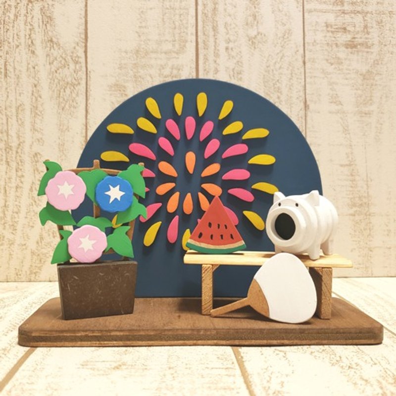 受注制作 花火と朝顔の置物 - 擺飾/家飾品 - 木頭 多色