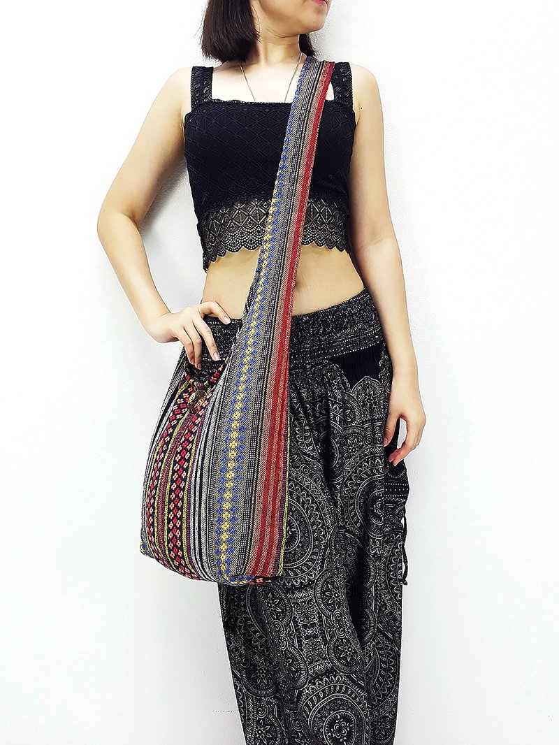 Woven Cotton Bag Shoulder bag Crossbody bag Bohemian Unisex Hobo bag Long Strap - 其他 - 棉．麻 灰色