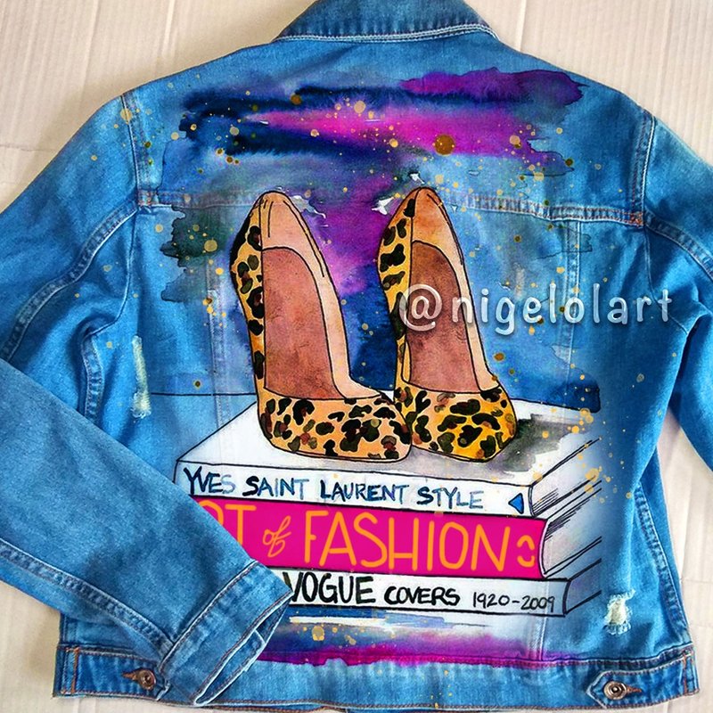 Painted denim jacket Fashion Girl Custom gifts Jean jacket blue denim jacket - 女大衣/外套 - 棉．麻 藍色