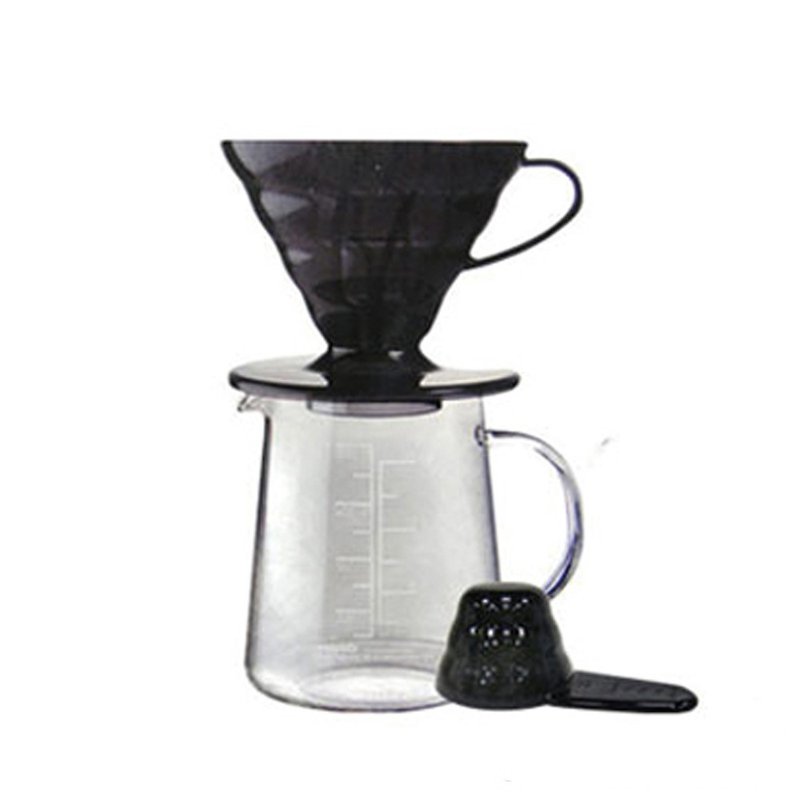 HARIO V60黑色樹脂濾杯咖啡壺組 / ESD-02TB-EX-M - 咖啡壺/咖啡器具 - 玻璃 黑色