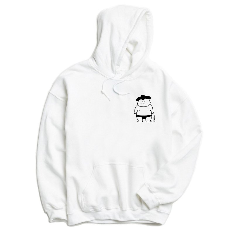 Pocket Sad Sumo Boy White unisex hoodie sweatshirt - เสื้อยืดผู้ชาย - ผ้าฝ้าย/ผ้าลินิน ขาว