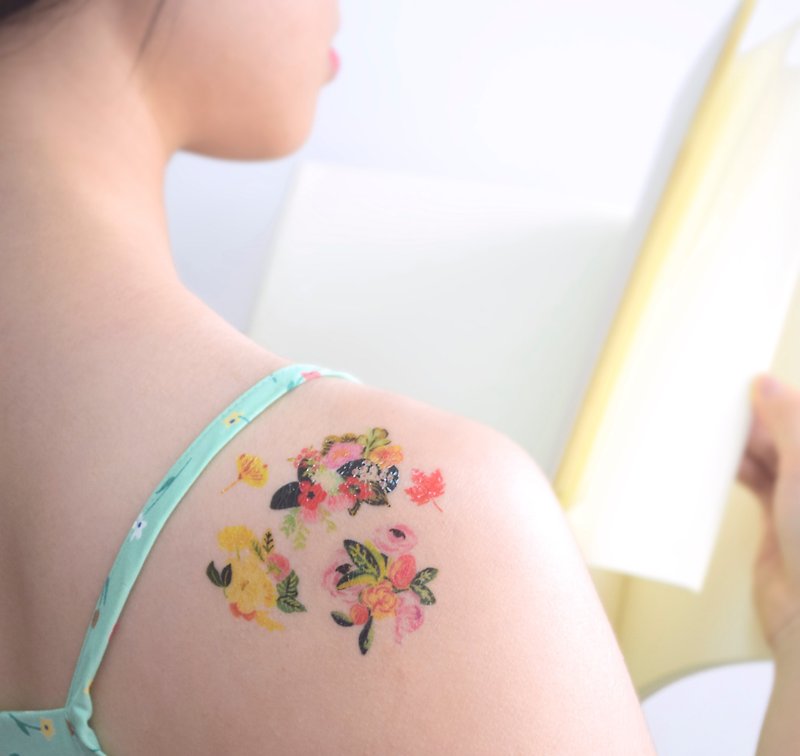 花束刺青 紋身貼紙 氣質 - 紋身貼紙 - 紙 紅色
