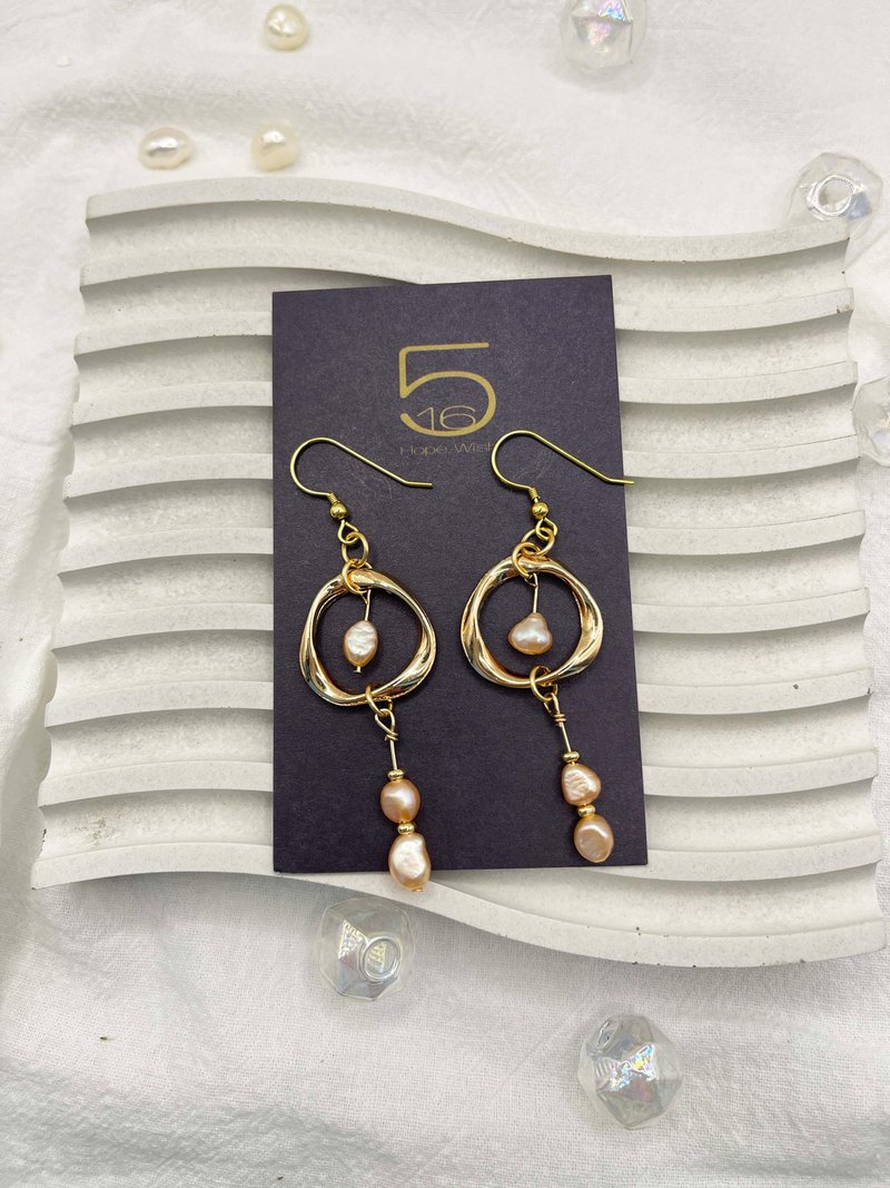 玫瑰金珍珠 - 耳環/耳夾/耳骨夾 - 寶石 