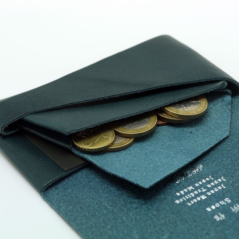 Japanese Handmade - Shosa Vegetable Tanned Coin Purse - Simple Basic / Navy