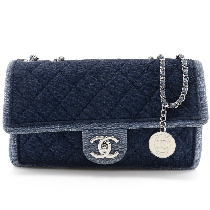 シャネル CHANEL チェーンショルダー ショルダーバッグ マトラッセ ダブルチェーン デニム 2014年 青 斜め掛け,肩掛け ターンロック レディース - 側背包/斜背包 - 棉．麻 藍色
