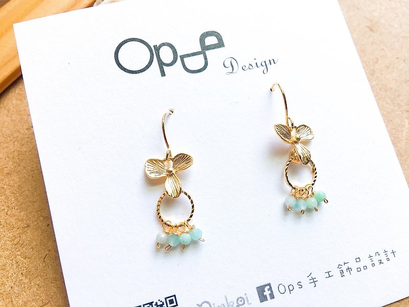 Ops Amazonite Gold Filled earrings- 花/銅包金/天河石/金/簡約 - 耳環/耳夾 - 寶石 金色
