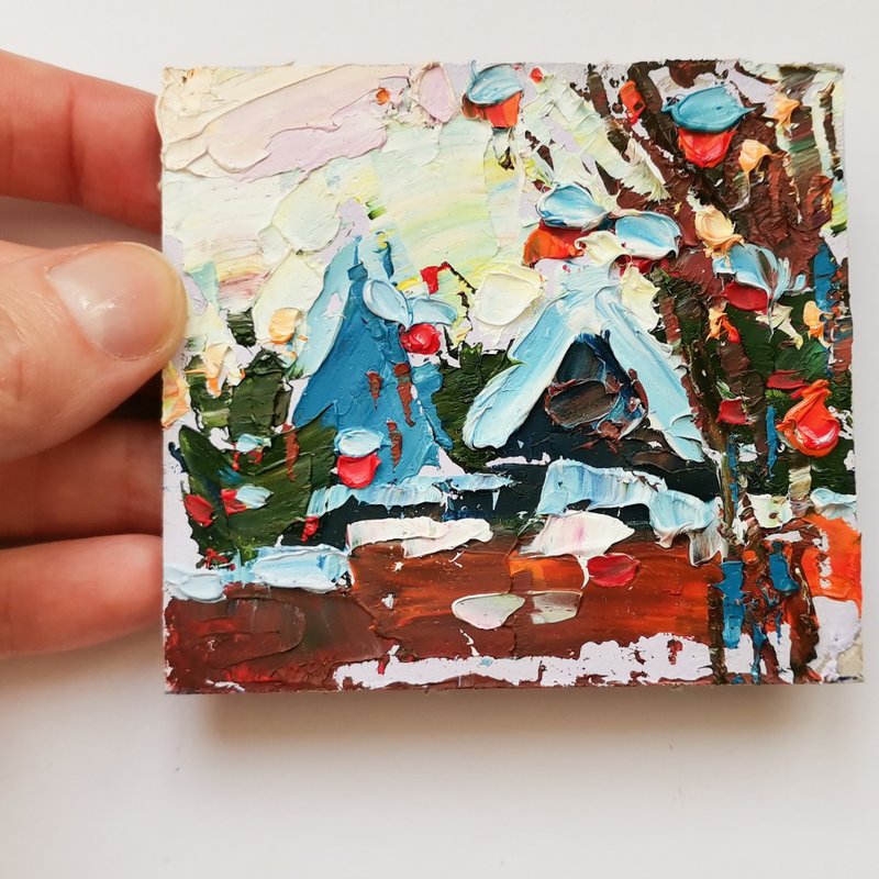 Kawagoe Painting 油畫原作 Original Art 手工油畫 Small 油畫 Japan Landscape Snow Artwork - 海報/掛畫/掛布 - 壓克力 紅色