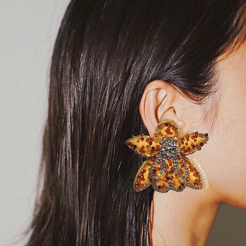 ROZMARINstore Handmade Leopard Orchids Earrings Flower Beaded Jewelry