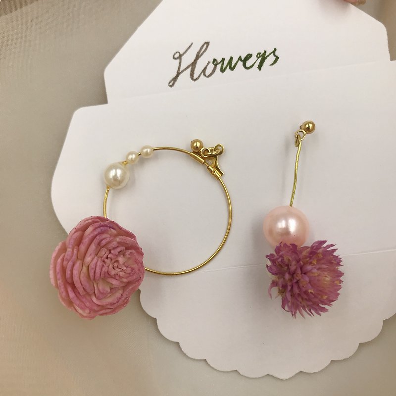 香氛花朵耳環 - 耳環/耳夾 - 植物．花 粉紅色