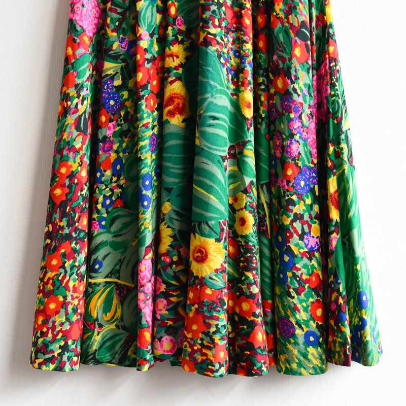 【蛋植物古著】KENZO日本製薄毛印花高腰古著長裙 - 裙子/長裙 - 羊毛 