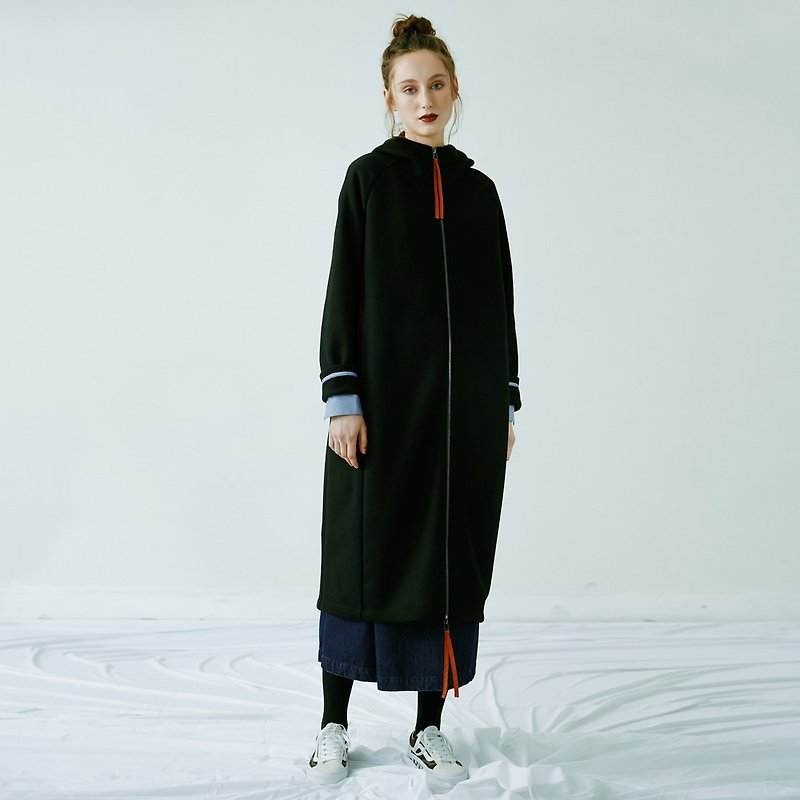 Black knit wool long zipper jacket - Women's Casual & Functional Jackets - Wool Black