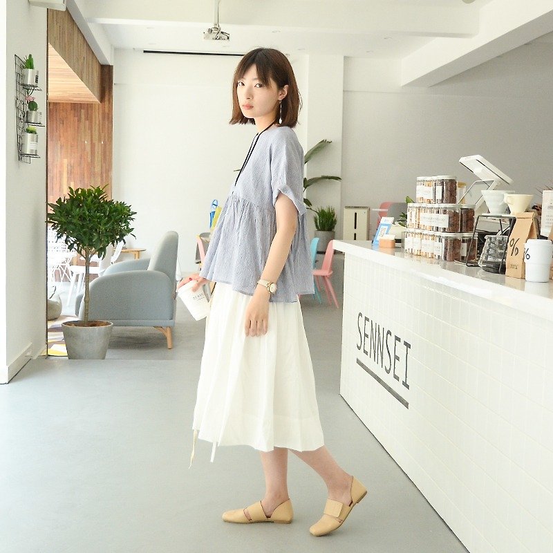 Retro white drawstring skirt | skirt | independent brand | Sora - กระโปรง - ผ้าฝ้าย/ผ้าลินิน ขาว