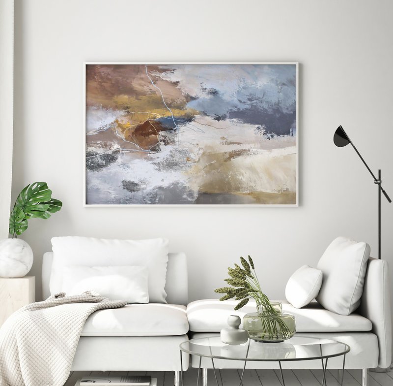 Blue Silver Painting |  Blue Silver Abstract | Blue Wall Art | Blue Glory-2 - 壁貼/牆壁裝飾 - 棉．麻 藍色