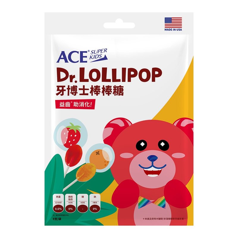 ACE SUPER KIDS Dr. Teeth Lollipops 8 pieces/bag (strawberry + orange) - Snacks - Other Materials 