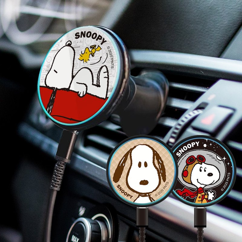 Genuine authorized SNOOPY Snoopy Qi2 wireless charging disk frame set car charging disk + CC charging - Phone Charger Accessories - Other Materials 