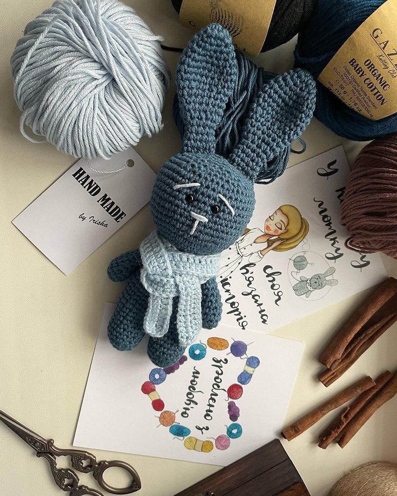 Cute rabbit toy, cute gift, mini crochet animals, crochet bunny - ของเล่นเด็ก - ผ้าฝ้าย/ผ้าลินิน สีเทา