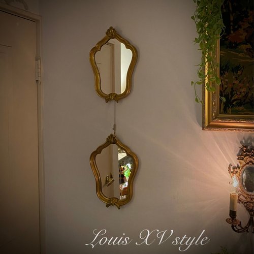 CT歐美老件古董雜貨舖 法國19世紀Louis XV 風格鍍金彩繪實木框掛鏡/鏡盤