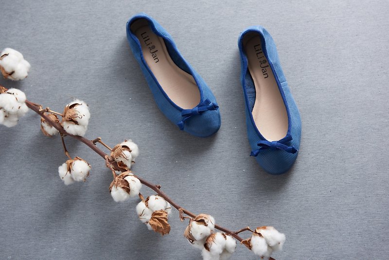 [Easy elegance] waxy leather ballet shoes - sea blue - รองเท้าอ็อกฟอร์ดผู้หญิง - หนังแท้ สีน้ำเงิน