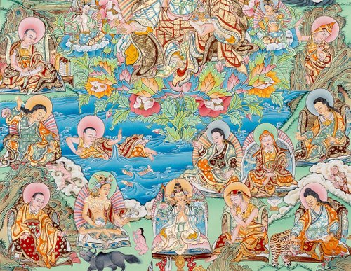祝福された 25 のグル タンカ画、壁アート - ショップ Boudha