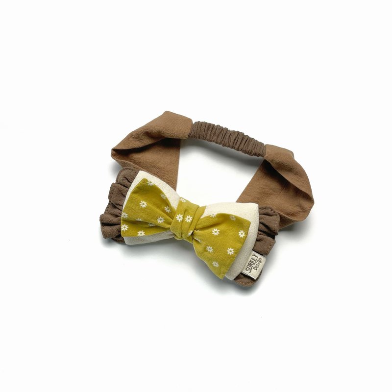 孚日廣場的野餐派對 | 法式棉花糖蝴蝶結髮帶 - 嬰兒帽子/髮帶 - 棉．麻 卡其色