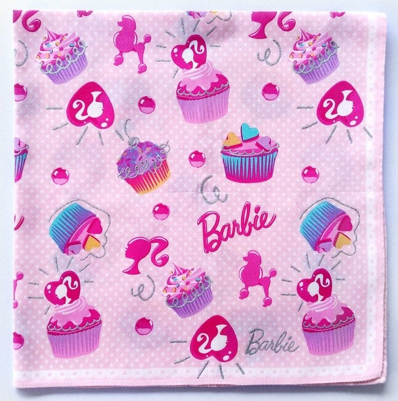Barbie Vintage Handkerchief Gift Girl Cupcake 18.5 x 18.5 inches - 手帕 - 棉．麻 粉紅色