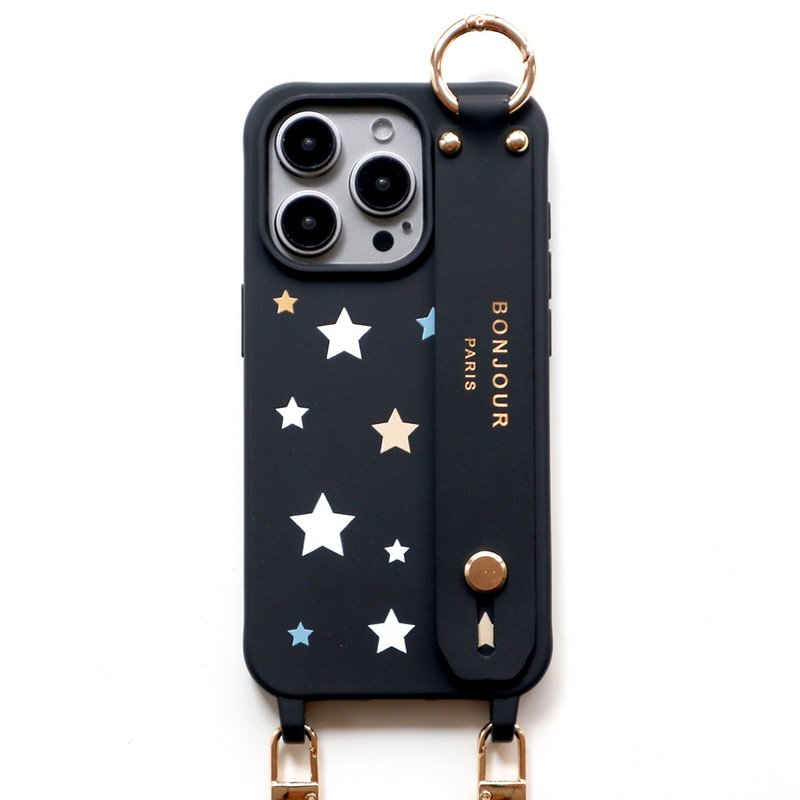 iPhone16/15/14/13/12 Girls Series-Starry Little Incense Chain 2-in-1 Lanyard Phone Case - Phone Cases - Plastic Black