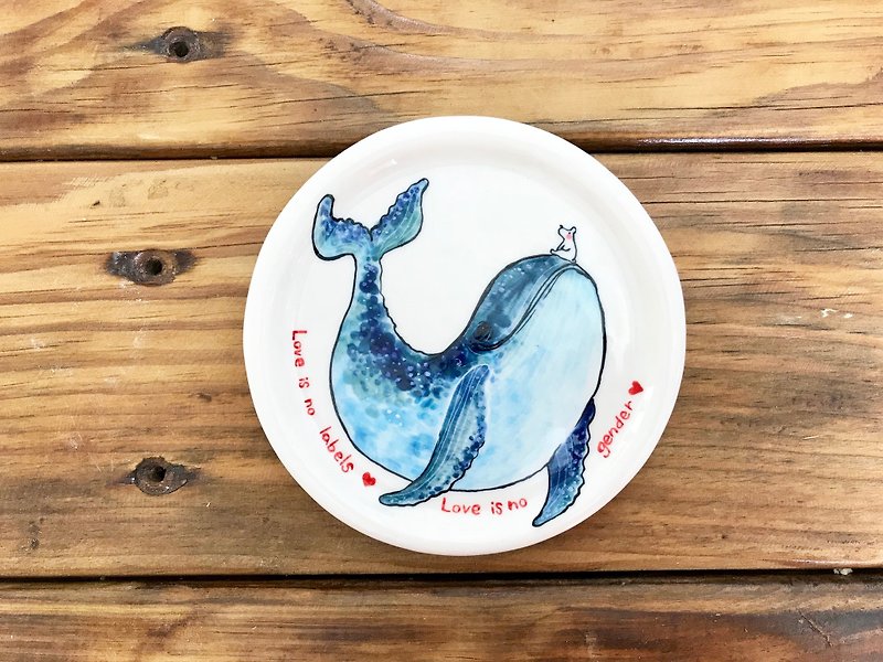 クジラホッキョクグマ釉下絵手形プレート - 小皿 - 磁器 多色