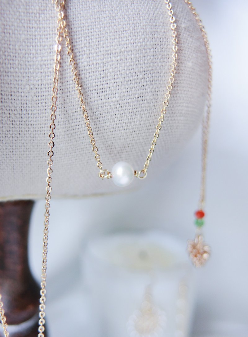[Snowball pearl clavicle chain] necklace clavicle chain - Necklaces - Gemstone White