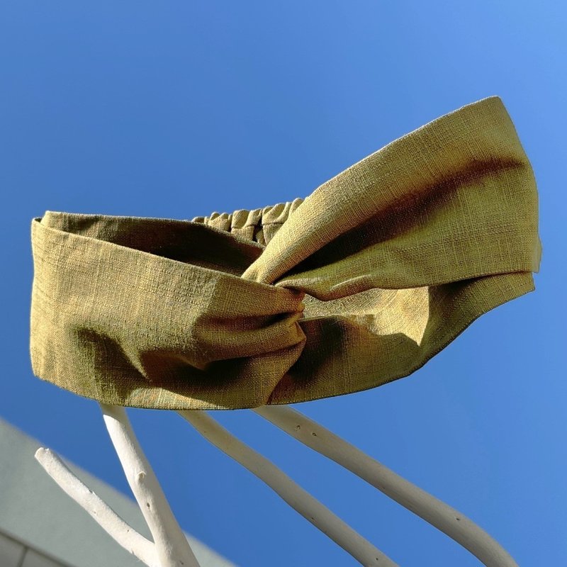 【巧妙藝手】苔綠 手作交叉扭結髮帶 - 髮箍/髮帶 - 棉．麻 綠色