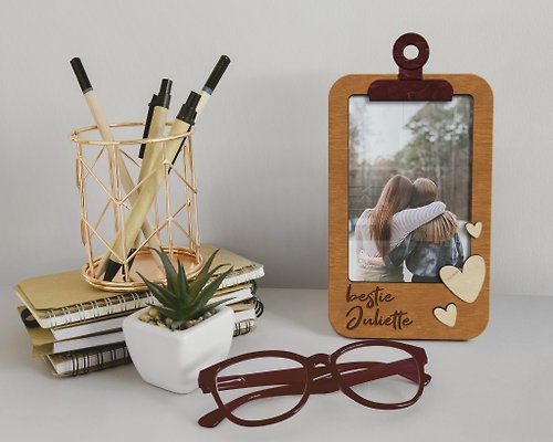 Mr.Carpenter Store Personalized photo frame in a shape of a clipboard Engraved gift for a friend