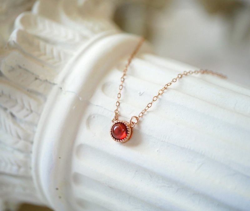 Bacchus red Stone twist braided frame 925 Silver necklace. Rose Gold 14kgf - สร้อยคอ - โลหะ 