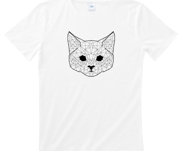 幾何学的な猫＃2メンズと女性の半袖Tシャツ白い幾何学的な猫ユニバースデザイン自家製ブランド天の川トレンディな丸い三角形 ショップ hipster  Tシャツ Pinkoi