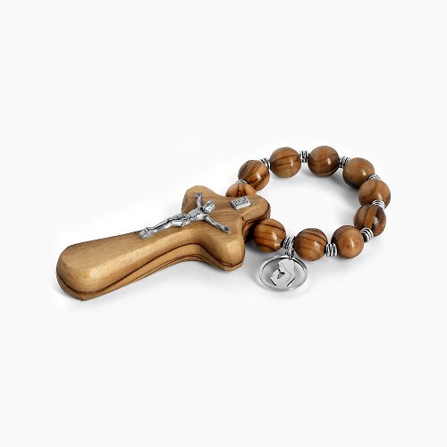 Holy Land blessing 來自聖地的祝福 袖珍念珠 車掛 進口10mm橄欖木珠和耶穌搭配聖母聖像 8280011