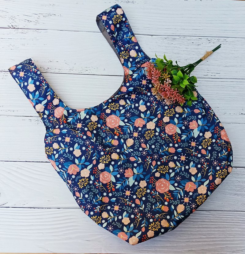 [Waterproof Shopping Bag] Korean Flower - Handbags & Totes - Waterproof Material Blue