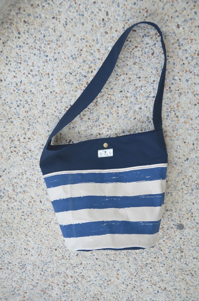 Summer Lightweight Wenqing Bag Horizontal Stripe Stroke (Blue)