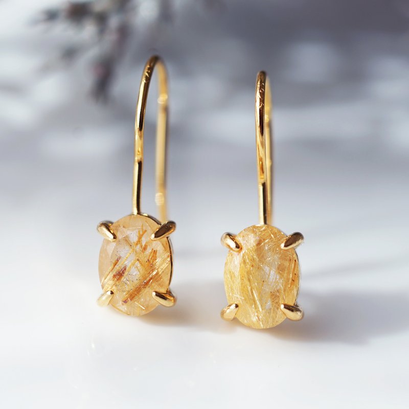 Rutilated Quartz Vermeil Hook Earrings Starry Day - 耳環/耳夾 - 寶石 金色