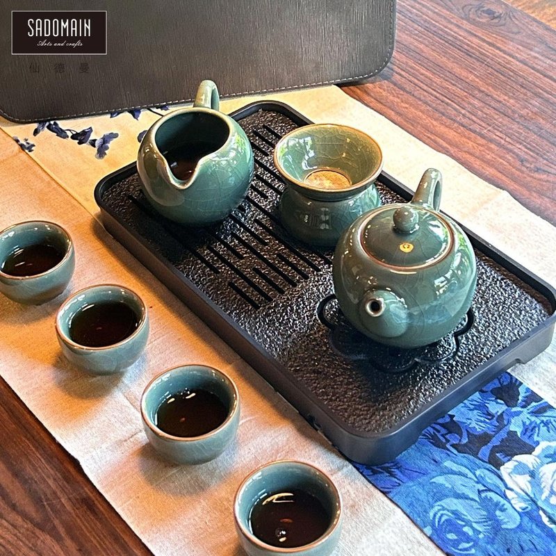 SADOMAIN - Geyao mellow tea set 9-piece travel set - with storage box - ถ้วย - เครื่องลายคราม สีเขียว