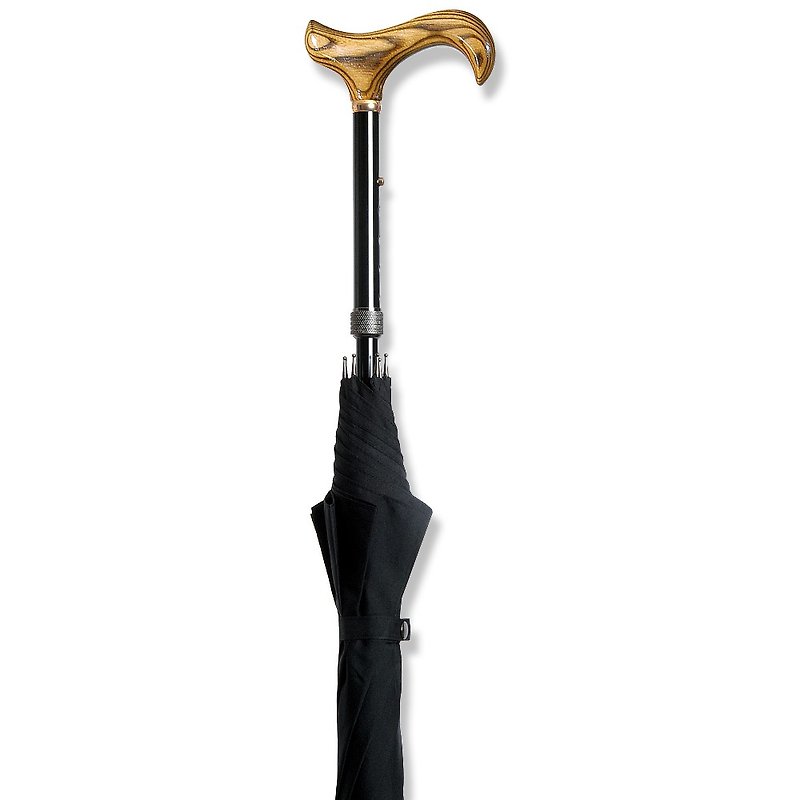 Adjustable height. Cane Umbrella &lt;Wood Grain Plain Black&gt;