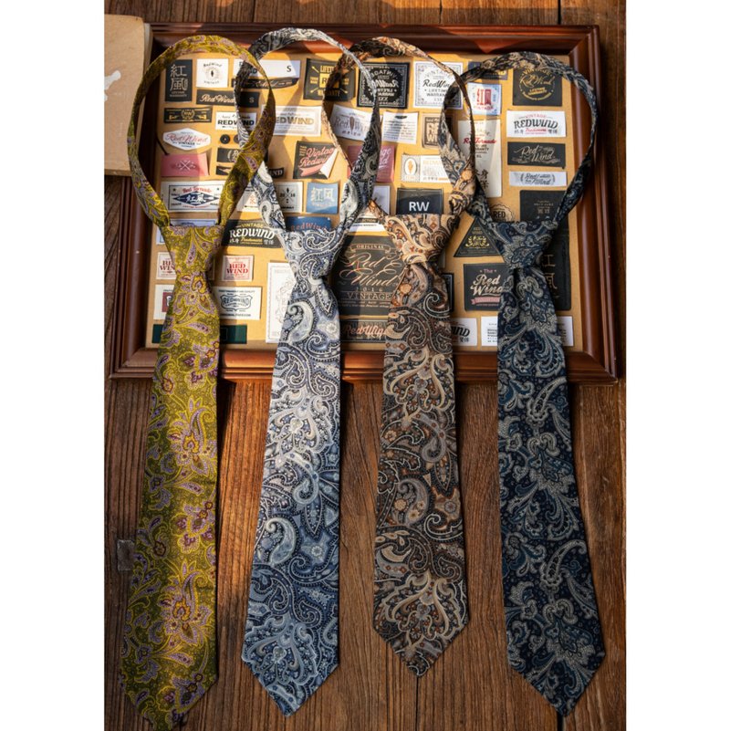 佩斯利花紋領帶 復古領帶 古董花紋 腰果花 日本布料 Vintage Tie - 領帶/領帶夾 - 其他材質 多色