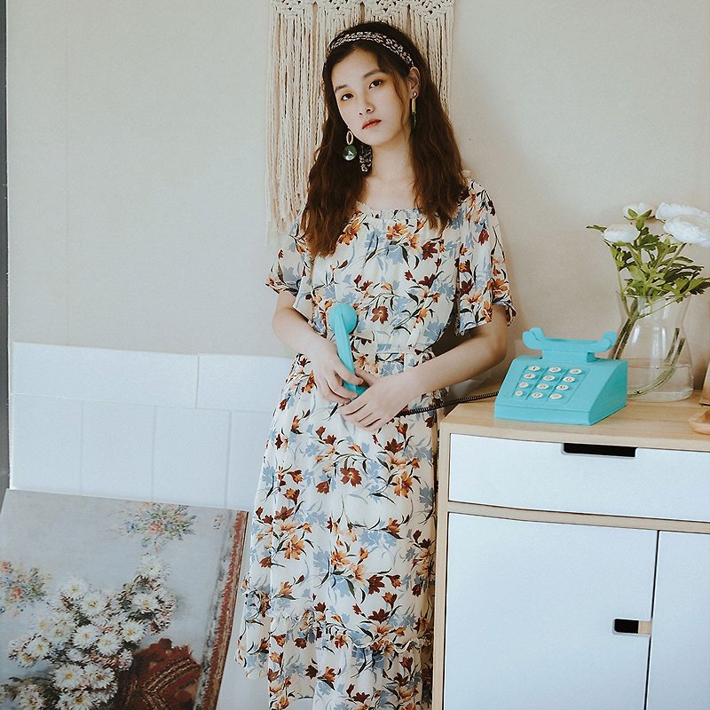 Anne Chen 2018 summer new raglan sleeves large print dress dress - ชุดเดรส - เส้นใยสังเคราะห์ ขาว