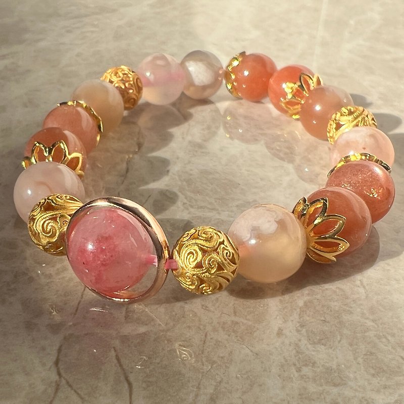 櫻花瑪瑙橙月亮石櫻花雨設計款水晶手鏈 - 手鍊/手鐲 - 水晶 粉紅色