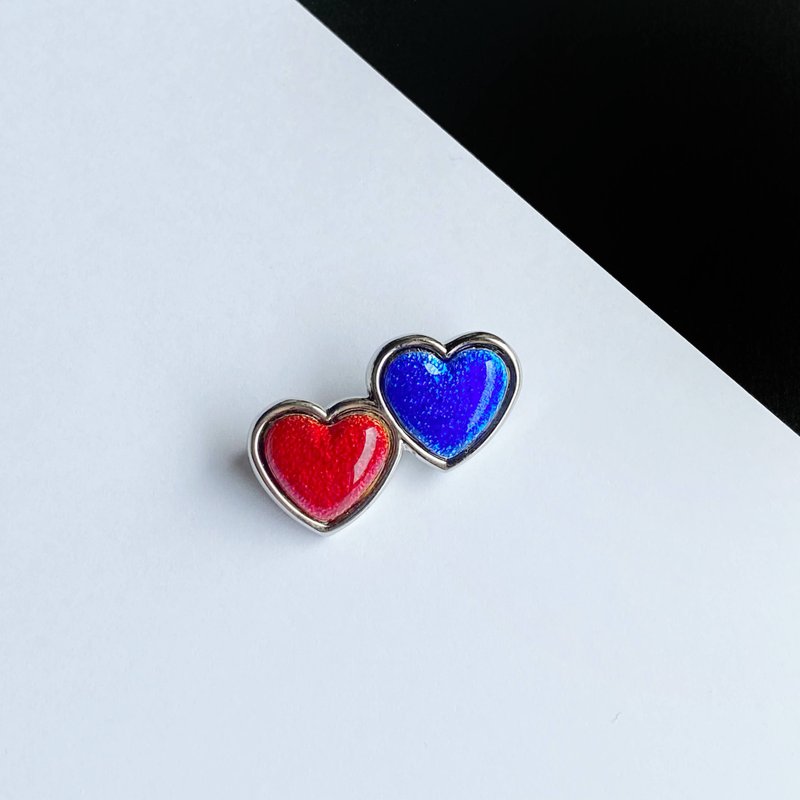 ツインハート 【Blue & Red】 七宝焼のブローチ 純銀胎七宝 - 胸針 - 其他材質 藍色